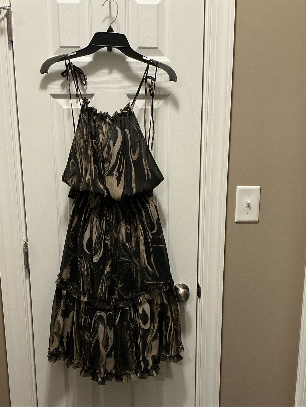Banana Republic Black and Taupe Swirl Tie-Strap Mini Dress